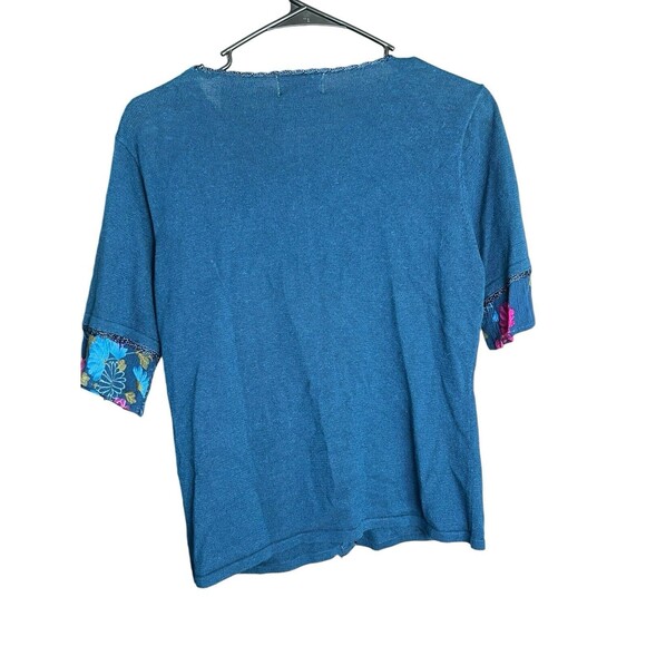 Vintage 90s Women’s R&K Short Sleeve Cardigan Sweater 8/M, Blue‎ W/ Flower - Picture 6 of 9